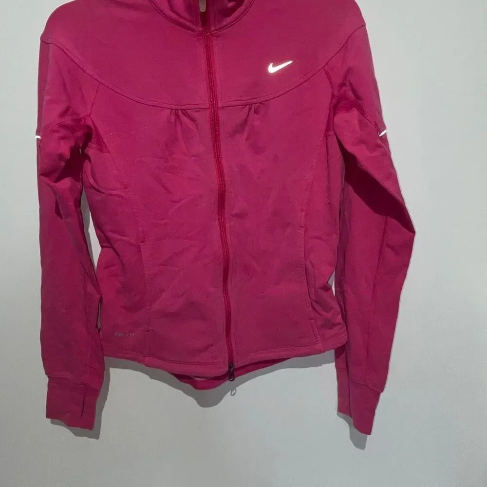 Nike‎ Dri-FIT Womens Small Pink Full Zip Running Track Jacket Thumbholes